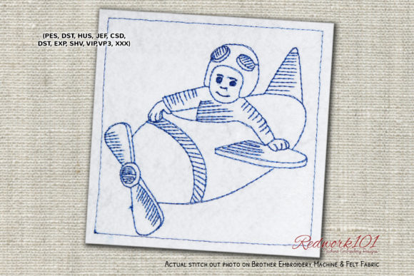 Baby Cartoon Pilot Redwork Embroidery Review
