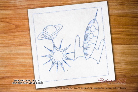 Planet with Rocket Space Redwork Embroidery Review