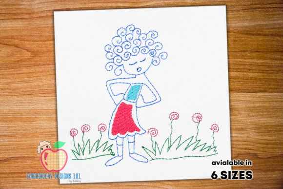 Reviewing the Cute Curley Hair Girl Sketch Embroidery Design